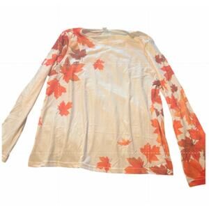 NWOT Women's Fall Top Long Sleeves Leaves Print Cream with Orange Size XL